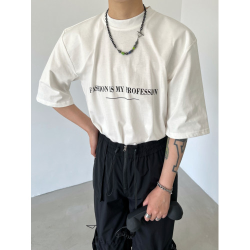 XXXHOT韓版簡約字母印花隱形墊肩設計廓形寬松百搭休閒情侶男T恤