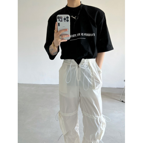 XXXHOT韓版簡約字母印花隱形墊肩設計廓形寬松百搭休閒情侶男T恤