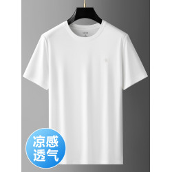 桑蠶絲男t恤短袖夏季薄款寬松圓領休閒上衣中年男士冰絲半袖體恤