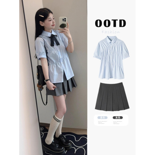 溫柔系炸街奶乖套裝女夏季學院風jk製服百褶裙穿搭連衣裙一整套