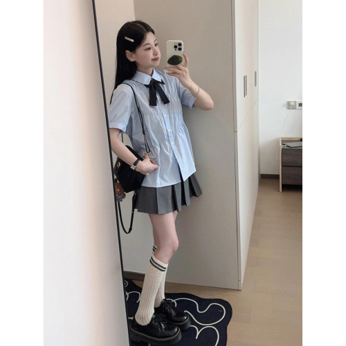 溫柔系炸街奶乖套裝女夏季學院風jk製服百褶裙穿搭連衣裙一整套