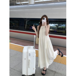 白色無袖背心連衣裙子女夏季2025新款海邊度假風掛脖吊帶沙灘長裙