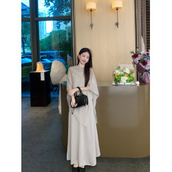 松弛感慵懶氣質休閒套裝女夏不規則防曬罩衫披肩吊帶連衣裙兩件套
