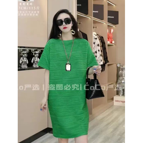 歐貨簡約寬松短袖連衣裙女夏百搭減齡寬松顯瘦中長款t恤大碼遮肉