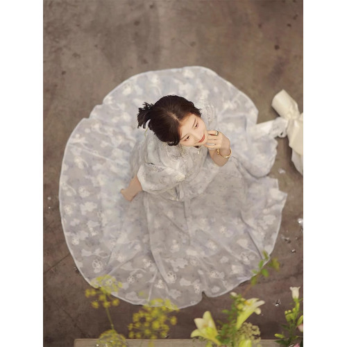 歐洲站2025新中式改良旗袍輕奢法式高級感氣質絕美藍色碎花連衣裙