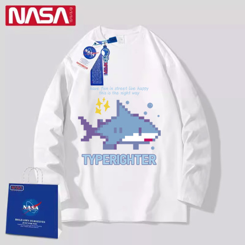 NASA官網旗艦潮牌魔方長袖男t恤2025新款春秋季青少年純棉打底衫