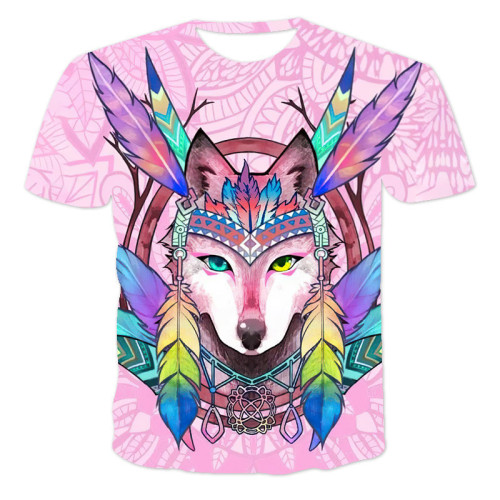 Cool Wolf King 3D Printing Men's T-Shirt炫 酷狼王3D印花男T恤