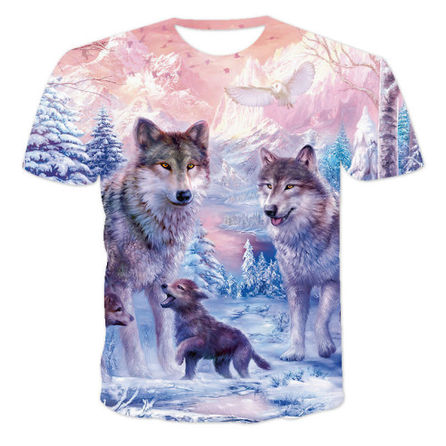 Cool Wolf King 3D Printing Men's T-Shirt炫 酷狼王3D印花男T恤