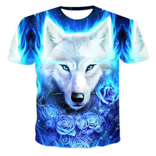Cool Wolf King 3D Printing Men's T-Shirt炫 酷狼王3D印花男T恤