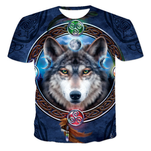 Cool Wolf King 3D Printing Men's T-Shirt炫 酷狼王3D印花男T恤