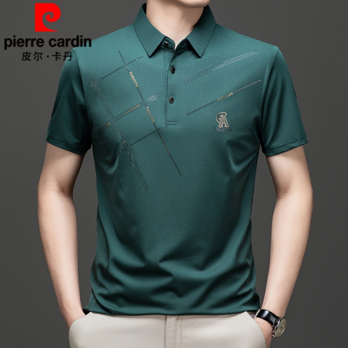 皮爾卡丹夏季桑蠶絲短袖冰絲男T恤速乾Polo衫休閒無痕半袖上衣薄