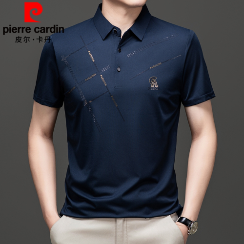 皮爾卡丹夏季桑蠶絲短袖冰絲男T恤速乾Polo衫休閒無痕半袖上衣薄