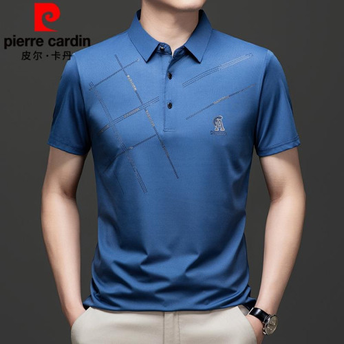 皮爾卡丹夏季桑蠶絲短袖冰絲男T恤速乾Polo衫休閒無痕半袖上衣薄