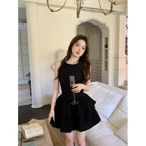 Blue Vintage春夏辣妹生日裙子高級感法式小黑裙黑色連衣裙禮服女