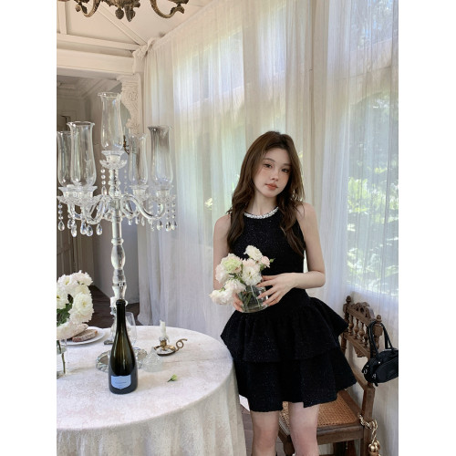 Blue Vintage春夏辣妹生日裙子高級感法式小黑裙黑色連衣裙禮服女