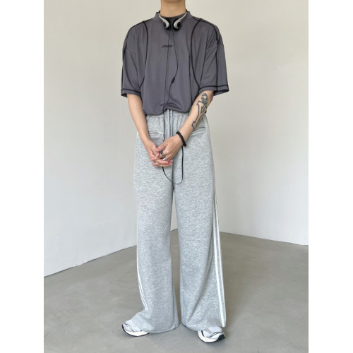 XXXHOT明線設計感韓版氣質休閒寬松垂感冰感面料涼爽情侶潮男T恤