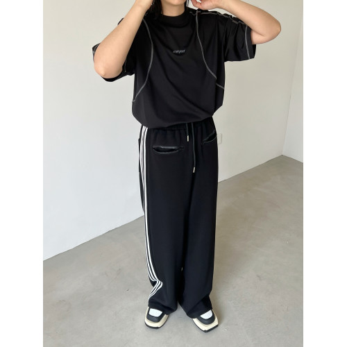 XXXHOT明線設計感韓版氣質休閒寬松垂感冰感面料涼爽情侶潮男T恤