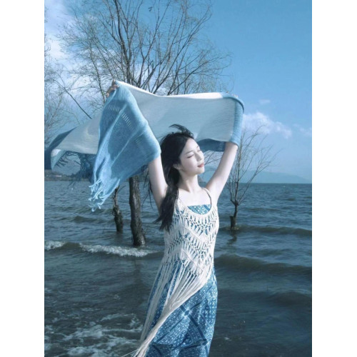 雲南大理洱海新疆旅遊拍照多巴胺穿搭女裝一整套民族風沙灘連衣裙
