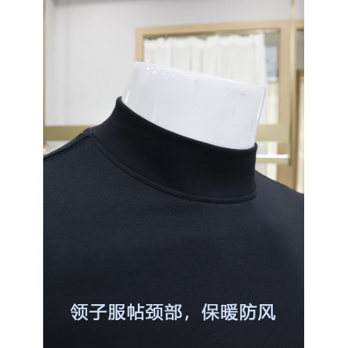 半高領短袖男T恤2025新款秋冬季中領磨毛純棉正肩設計感黑色半袖