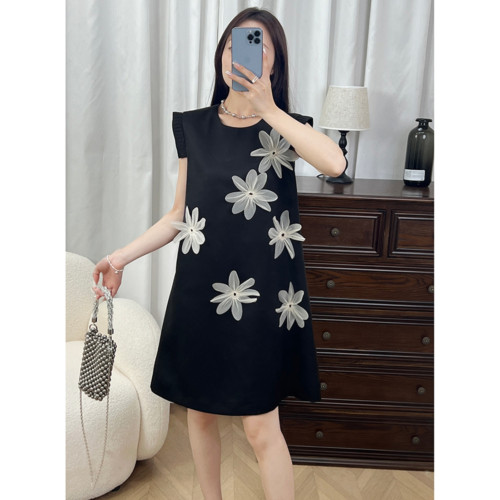 立體花朵氣質連衣裙2025夏季女新款淑女無袖名媛女神範高級感裙子
