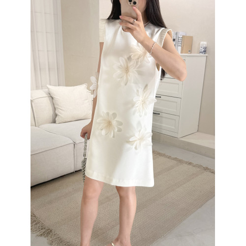 立體花朵氣質連衣裙2025夏季女新款淑女無袖名媛女神範高級感裙子