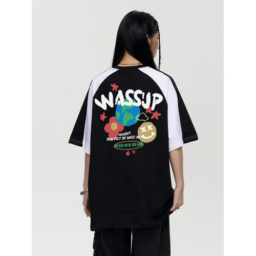WASSUP HEODS工藝髮泡立體字母拼接撞色短袖男t恤夏季寬松國潮牌