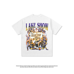 Lakers vintage湖人美式復古重磅純棉西海岸嘻哈短袖男t恤籃球ins