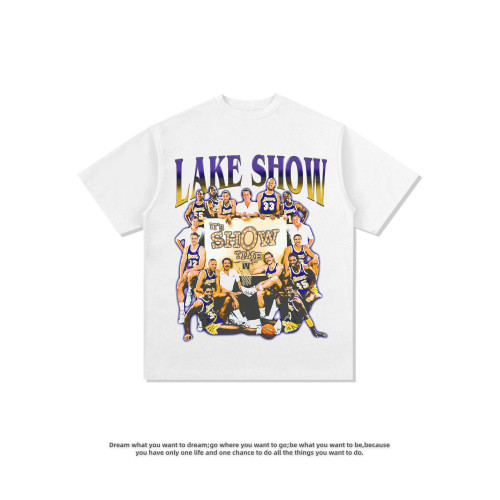 Lakers vintage湖人美式復古重磅純棉西海岸嘻哈短袖男t恤籃球ins