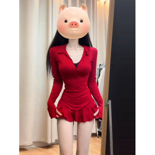 2025新款辣妹紅色連衣裙子女性感包臀短裙夏季巨好看穿搭一整套裝