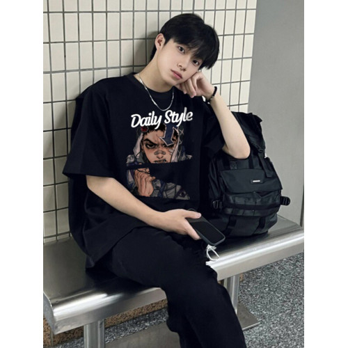 純棉重磅國潮復古短袖男T恤衫夏潮牌街頭寬松情侶款半袖體恤上衣