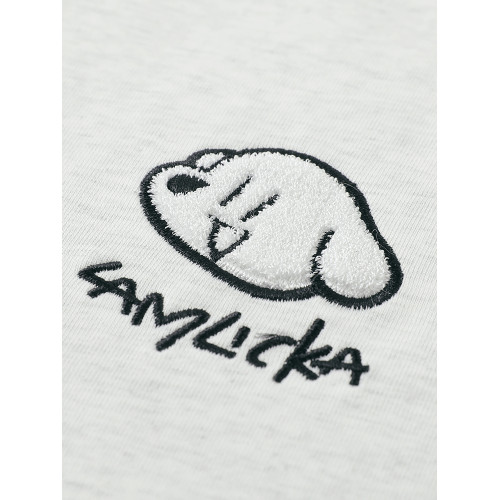 LAMLICKA毛巾綉小狗圓領長袖男t恤寬松春季新款女簡約純棉打底衫