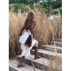 雲南新疆川西旅遊穿搭拍照不規則吊帶連衣裙女復古短款外套套裝女