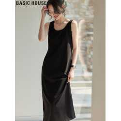 Basic House/百家好法式赫本風黑色長款背心連衣裙女2025夏季新款