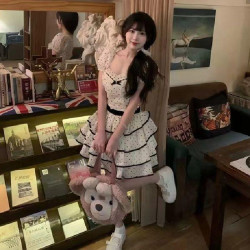 波點連衣裙女學生中長款甜美可愛2025夏小個子顯瘦蓬蓬公主蛋糕裙