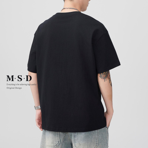 MSD 圓形絨面髮泡印花短袖男T恤夏季寬松重磅純棉半袖體恤上衣潮