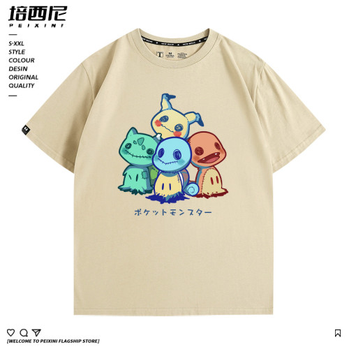 精靈寶可夢皮卡丘小火龍傑尼龜聯名謎擬丘迷你Q夏季純棉短袖男T恤