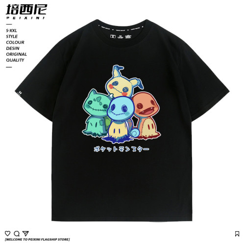 精靈寶可夢皮卡丘小火龍傑尼龜聯名謎擬丘迷你Q夏季純棉短袖男T恤