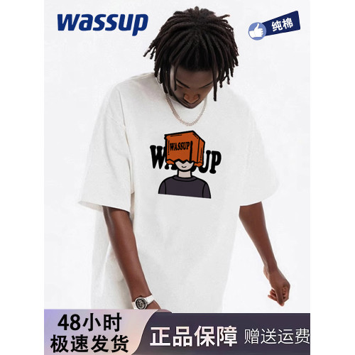 WASSUP美式重磅純棉短袖男t恤百搭休閒塗鴉繪畫圓領女生夏季體恤