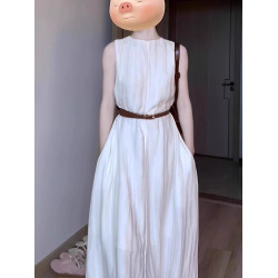 XZOXZO法式白色無袖連衣裙氣質女神範長裙鹽系穿搭禦姐風裙子女夏