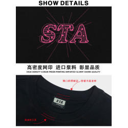 STA鑽石菸花美式短袖男T恤潮牌春夏重磅情侶純棉百搭半袖打底上衣