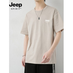 JEEP大碼男裝夏季純棉短袖男T恤圓領寬松休閒運動品質上衣服體恤