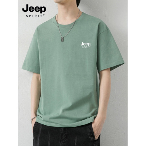 JEEP大碼男裝夏季純棉短袖男T恤圓領寬松休閒運動品質上衣服體恤