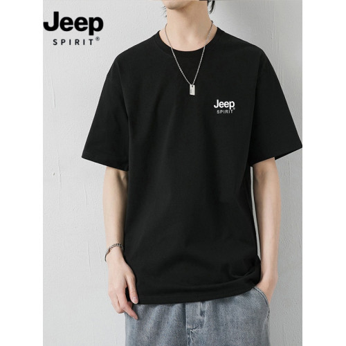 JEEP大碼男裝夏季純棉短袖男T恤圓領寬松休閒運動品質上衣服體恤