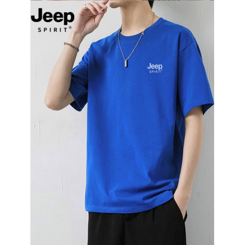JEEP大碼男裝夏季純棉短袖男T恤圓領寬松休閒運動品質上衣服體恤