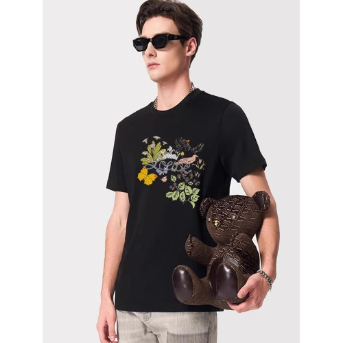 Gick輕奢高級潮牌短袖男T恤歐洲站名牌字母花卉設計感絲光棉體恤