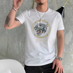 歐洲站高質感短袖男T恤新款個性虎頭燙鑽高級潮牌休閒絲光棉體恤