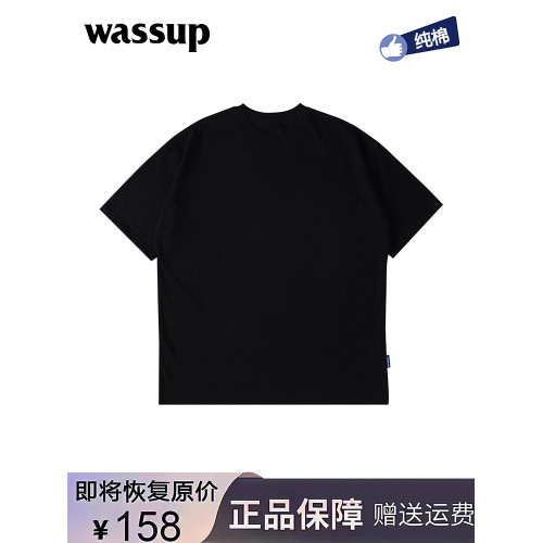 WASSUP夏季美式復古重磅短袖男t恤新款寬松索羅那體恤衫情侶上衣