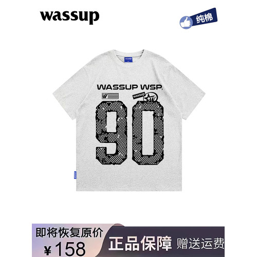 WASSUP夏季美式復古重磅短袖男t恤新款寬松索羅那體恤衫情侶上衣