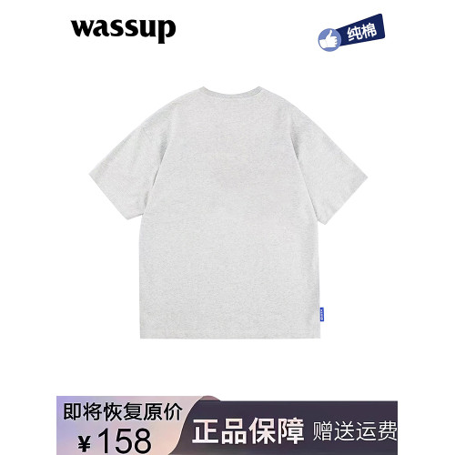 WASSUP夏季美式復古重磅短袖男t恤新款寬松索羅那體恤衫情侶上衣