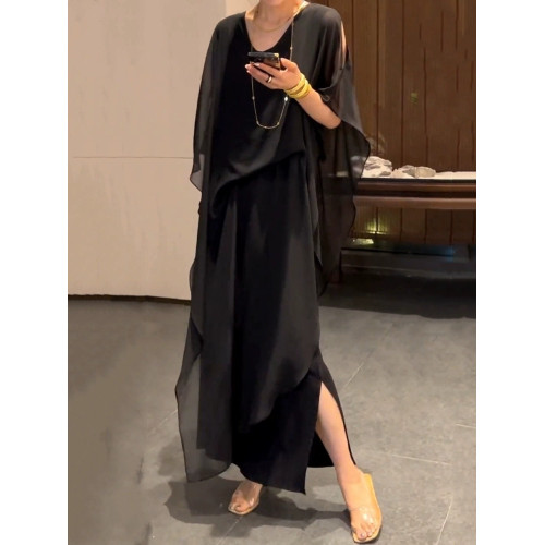 連衣裙女夏減齡2025超火大碼寬松不規則長裙潮高級小衆不撞款裙子